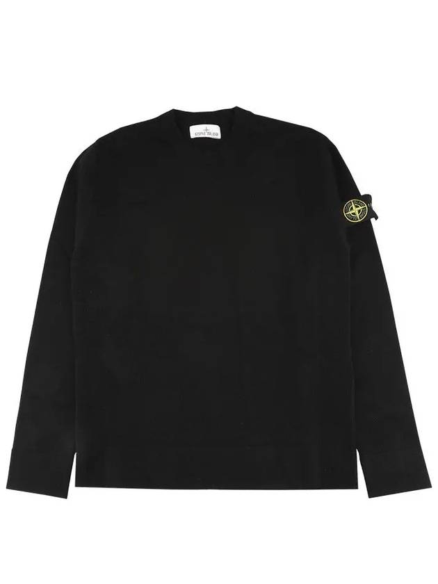 Compass Badge Crewneck Virgin Wool Knit Top Black - STONE ISLAND - BALAAN 3