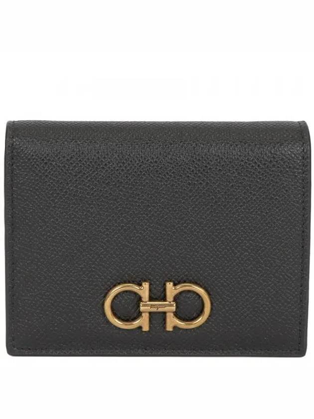 Gancini Compact Half Wallet Black - SALVATORE FERRAGAMO - BALAAN 2