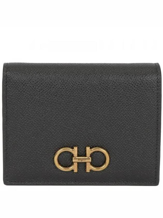 Gancini Compact Half Wallet Black - SALVATORE FERRAGAMO - BALAAN 2