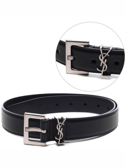 Square Buckle Monogram Leather Belt Black - SAINT LAURENT - BALAAN 2