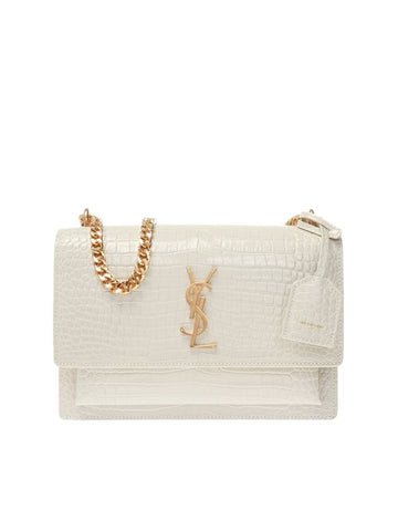 Gold Hardware Sunset Crocodile Embossed Leather Shoulder Bag White - SAINT LAURENT - BALAAN 1