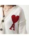 Heart Logo V Neck Wool Cardigan Off White - AMI - BALAAN 5