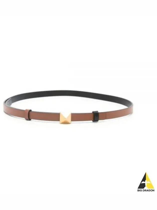 One Stud Buckle Reversible Leather Belt Brown - VALENTINO - BALAAN 2