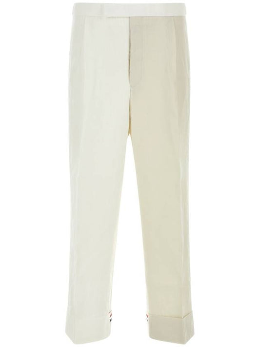 Men's Side Tab Straight Pants White - THOM BROWNE - BALAAN 1