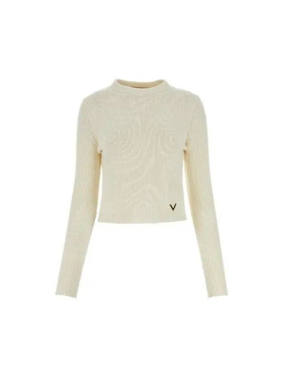 Women's V Logo Crewneck Cashmere Knit Top White - VALENTINO - BALAAN 2