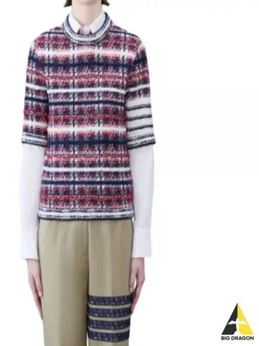 4 Bar Crew Neck Merino Mohair Knit Top Red - THOM BROWNE - BALAAN 2