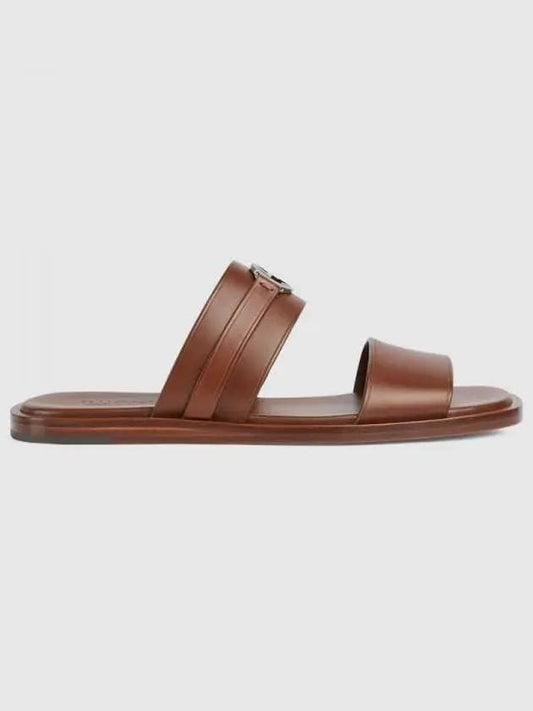 Men's Round Interlocking G Detail Sandals Brown - GUCCI - BALAAN 2