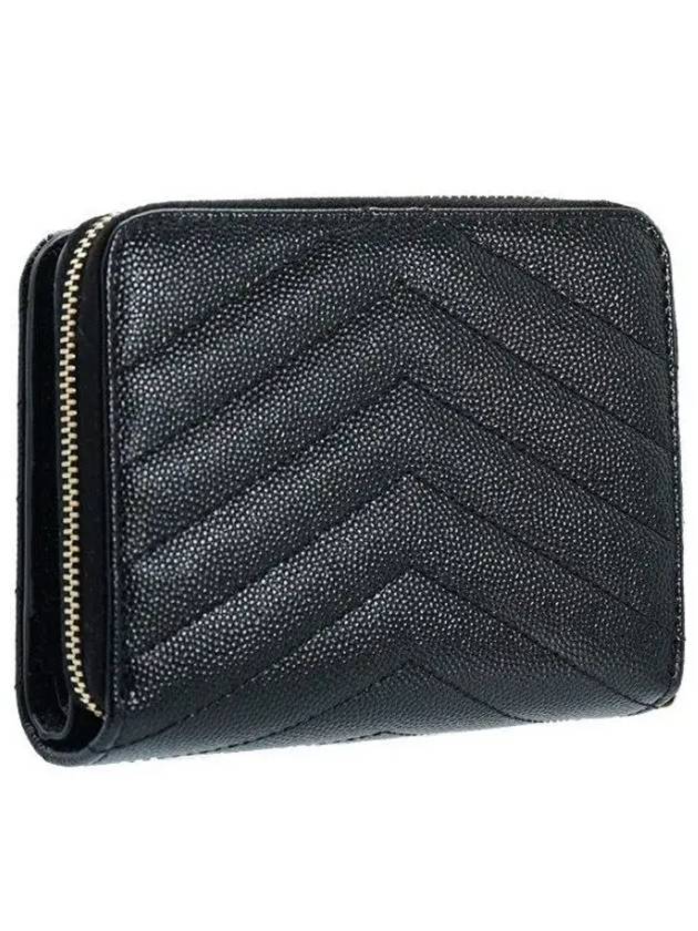 Monogram Zipper Grained Leather Half Wallet Black - SAINT LAURENT - BALAAN 4