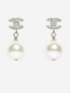 Metal Glass Strass Pearly White Earrings Silver - CHANEL - BALAAN 2