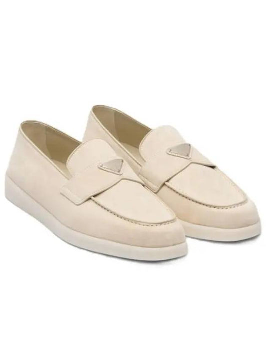 Triangle Logo Suede Loafers Beige - PRADA - BALAAN 2