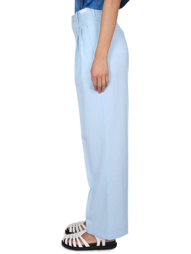 Women's Double Pleated Wool Straight Pants Light Blue - MARNI - BALAAN 4