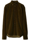 B Shield Embroidered Corduroy Long Sleeve Shirt Olive - BURBERRY - BALAAN 1