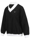 Sportswear Essentials Loose Woven Long Sleeve V Neck Top W Black White FV7650 010 - NIKE - BALAAN 3