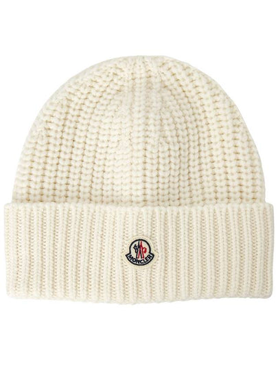 Logo Patch Wool Beanie White - MONCLER - BALAAN 2