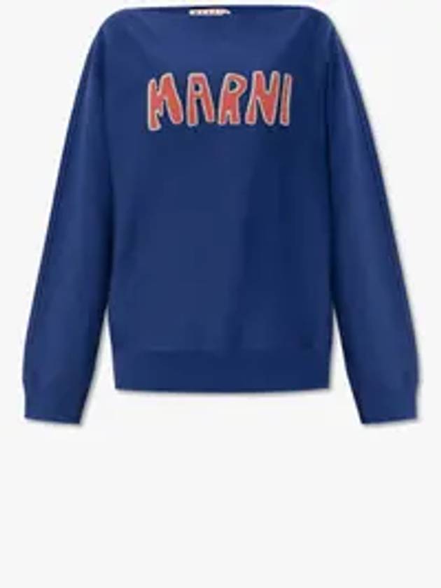 Logo Boat Neck Sweatshirt Blue - MARNI - BALAAN 3