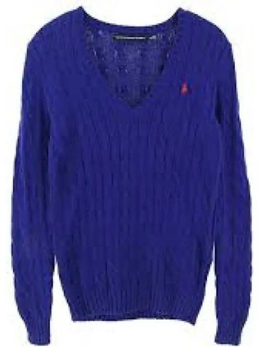 ReserveW Cable Knit Cotton V Neck Sweater Blue - POLO RALPH LAUREN - BALAAN 1