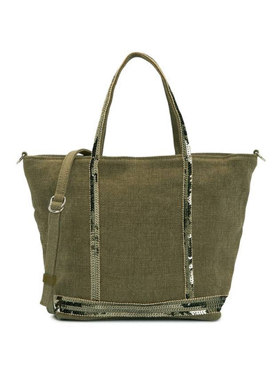 Women's Cabas Small Linen Tote Bag Green - VANESSA BRUNO - BALAAN 2