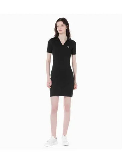 Jeans Polo Collar Rib Short Dress Black - CALVIN KLEIN - BALAAN 2