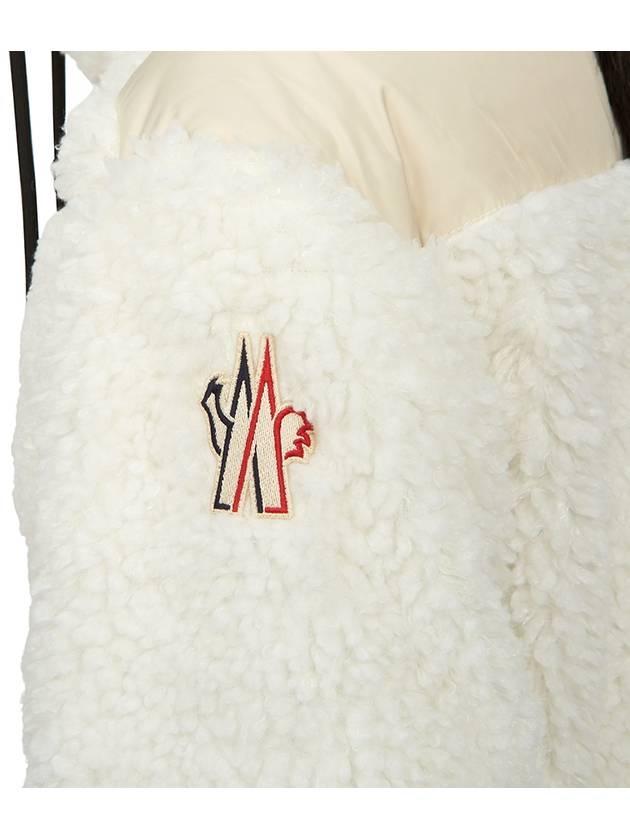 Women's Grenoble Teddy Logo Patch Shearling Coat White - MONCLER - BALAAN 8