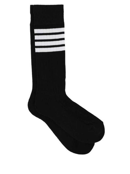 4-Bar Athletic Mid Calf Cotton Socks Black - THOM BROWNE - BALAAN 1