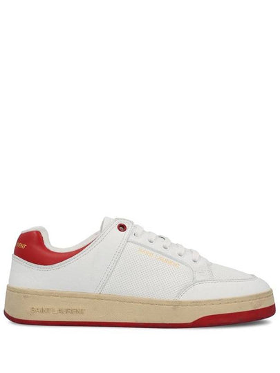 Crack Lace Up Calf Leather Low Top Sneakers White Red - SAINT LAURENT - BALAAN 2