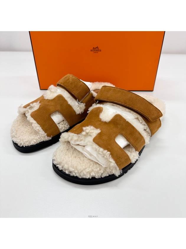 Chypre Suede Goatskin Wool Sandals Naturel Ecru - HERMES - BALAAN 5