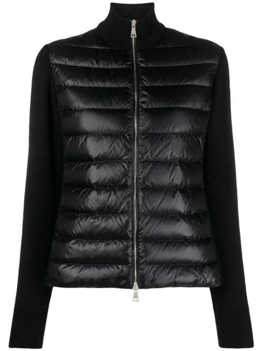 Logo Padded Wool Cardigan Black - MONCLER - BALAAN 1