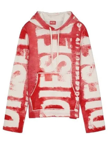 Genie All Over Paint Logo Hooded Red White Sweatshirt - DIESEL - BALAAN 1