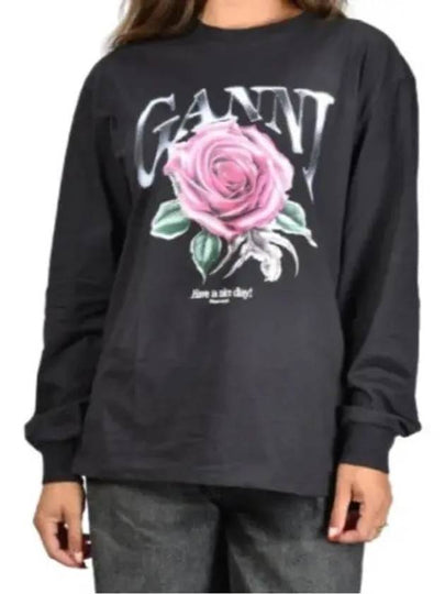 Future Heavy Rose Printed Long Sleeve T-Shirt Phantom - GANNI - BALAAN 2