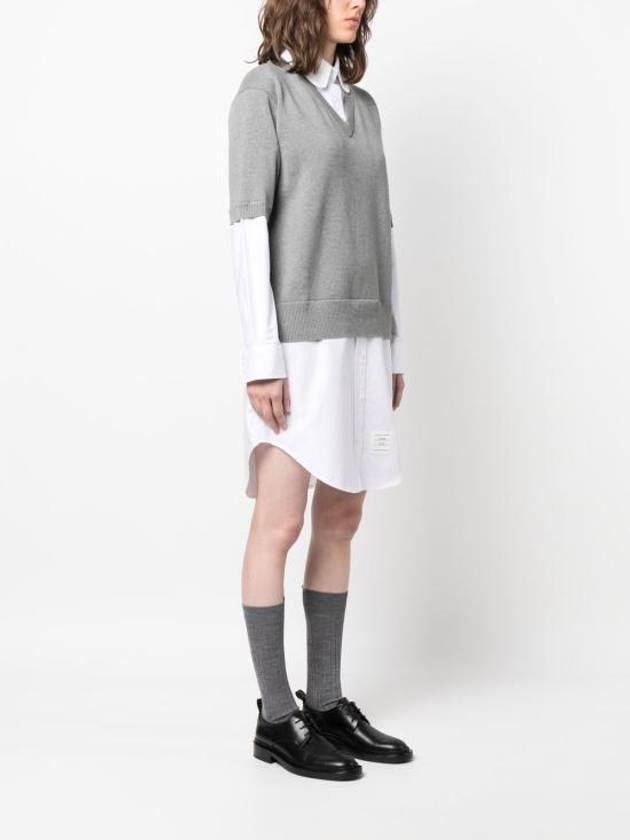 Women's 4 Bar Cotton Shirt Midi Dress White Grey - THOM BROWNE - BALAAN 4