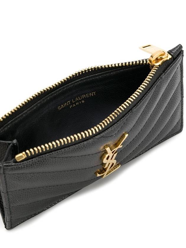 Monogram Fragment Zipper Card Wallet Black - SAINT LAURENT - BALAAN 4