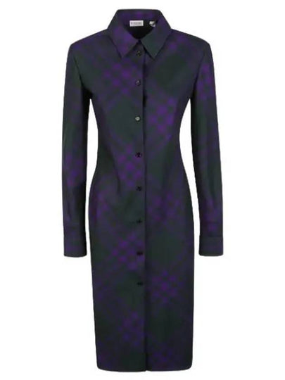 Check Wool Shirt Midi Dress Purple - BURBERRY - BALAAN 2