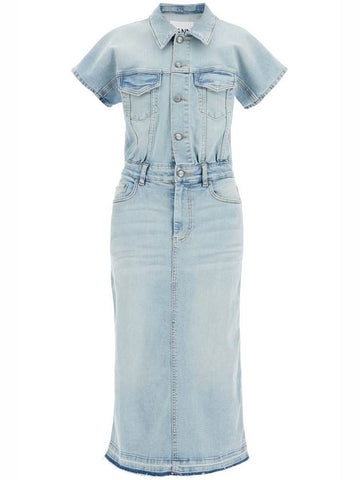 stretch denim midi dress in 8 - GANNI - BALAAN 1