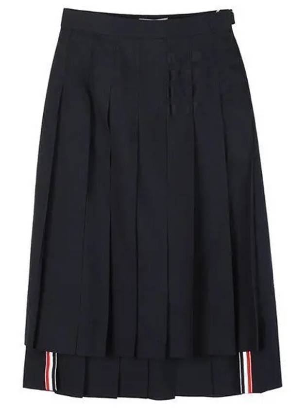 4 Bar Logo Plain Weave Wool Pleated Skirt Navy - THOM BROWNE - BALAAN 2