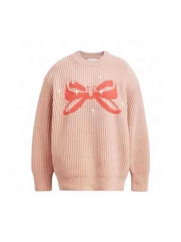 Crew Neck Bow Recycled Wool Knit Top Pink - COACH - BALAAN 2