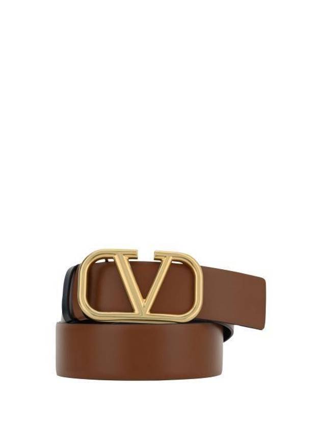 Reversible V Logo Signature Leather Belt Brown Black - VALENTINO - BALAAN 3