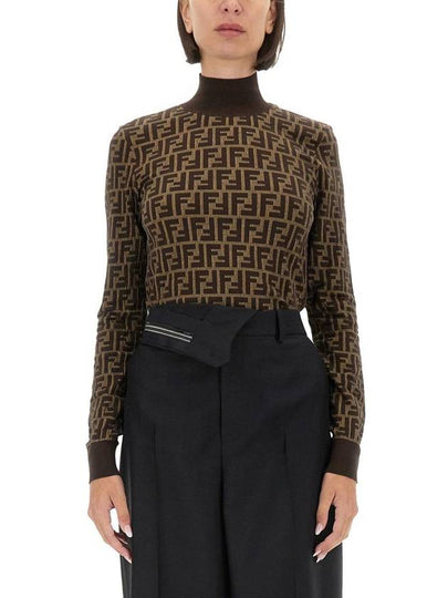 FF Cotton Turtleneck Brown - FENDI - BALAAN 2