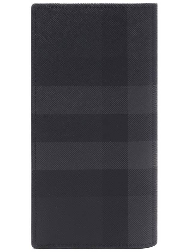 Logo Checked Leather Long Wallet Charcoal - BURBERRY - BALAAN 5