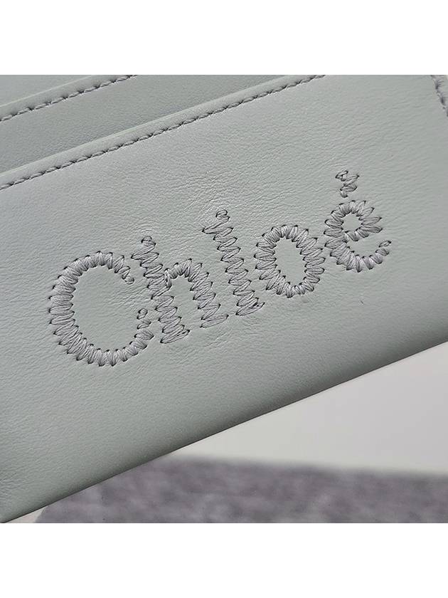 Sense Embroidered Logo Calfskin Card Wallet Bay Green - CHLOE - BALAAN 6