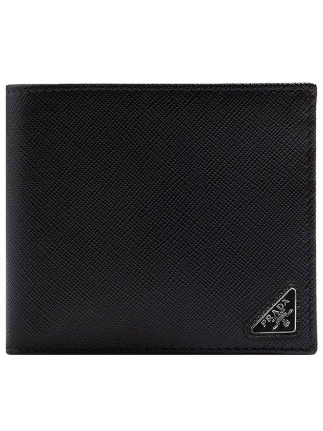 Triangle Logo Saffiano Half Wallet Black - PRADA - BALAAN 2