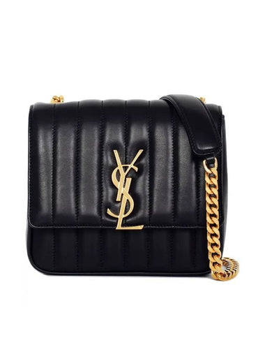 Women's Gold Monogram Big Key Chain Leather Medium Shoulder Bag Black - SAINT LAURENT - BALAAN 1