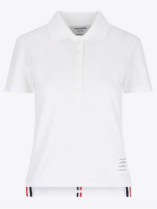 Classic Pique Center Back Stripe Relaxed Fit Short Sleeve Polo Shirt White - THOM BROWNE - BALAAN 2