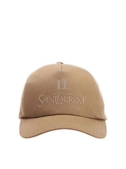 Embroidered Logo Gabardine Weave Cotton Ball Cap Beige - SAINT LAURENT - BALAAN 2