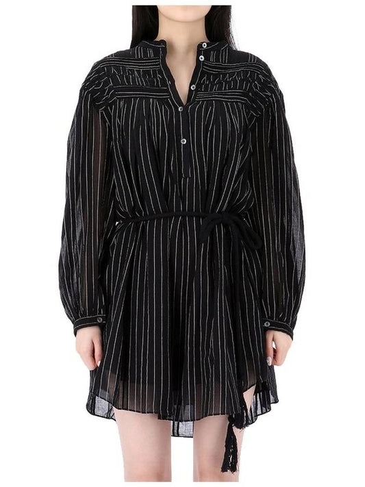 Leozi Striped Cotton Short Dress Black - ISABEL MARANT - BALAAN 2