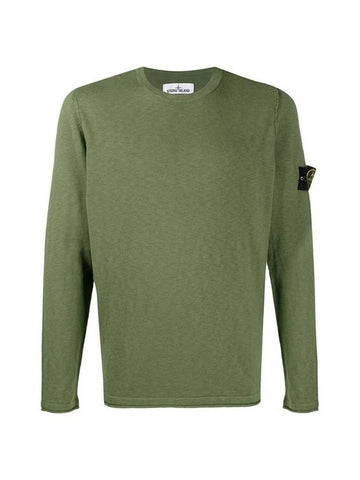 Men's Wappen Patch Round Neck Knit Top Green - STONE ISLAND - BALAAN 1