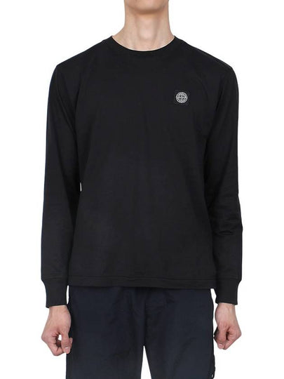 Logo Patch Cotton Jersey Long Sleeve T-Shirt Black - STONE ISLAND - BALAAN 2