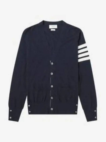 Men's Classic V-neck Merino Wool Cardigan Navy - THOM BROWNE - BALAAN 2