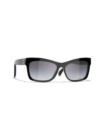 Eyewear CC Logo Cubic Crystal Rectangular Sunglasses Black - CHANEL - BALAAN 1