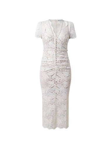 Cord Lace V Neck Midi Dress Cream - SELF PORTRAIT - BALAAN 1