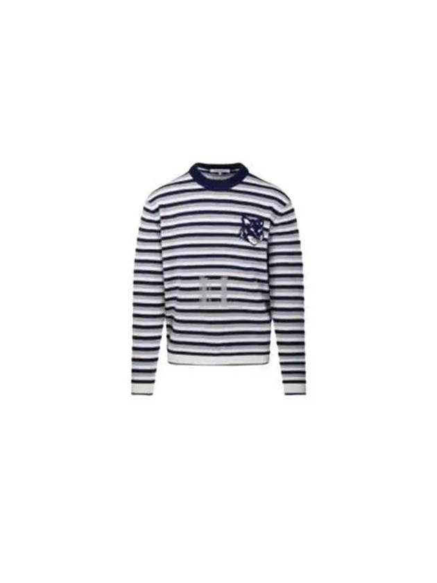 Fox Head Intarsia Striped Comfort Knit Top White Navy - MAISON KITSUNE - BALAAN 2